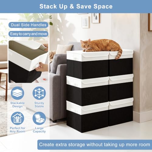 Large 17" 42 Quarts Collapsible Stackable Storage Bins with Lids [3 (Black & White / Large - 3 Pack)