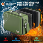 Fireproof Document Box Hard Case with Lock ＆ Accordion File Folder (15.2" x 11.2" x 5.3"(colorful) / Green)