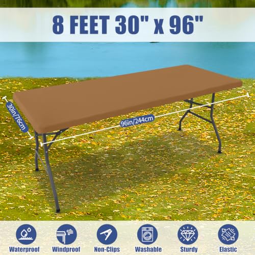 2 Pack Rectangle Spandex Fitted Table Cloth (Brown / 96" x 30" (Rectangular))
