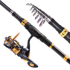 Fishing Rod Reel Combos Carbon Fiber Telescopic Fishing Pole with Spinning Reel Fishing Line Lures Fishing Gear Accessories for Travel Saltwater Freshwater Fishing (Fishing Full Kit / 8.86 ft)
