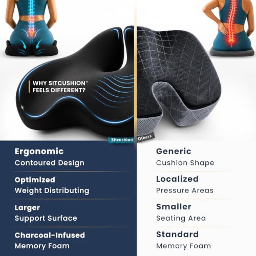 Office Chair Cushion for Back & Tailbone (Black)