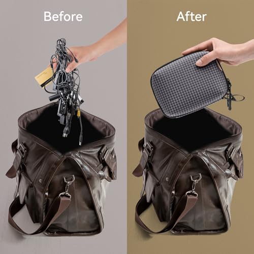 Electronics Organizer Cord Organizer Travel (Black Plaid)