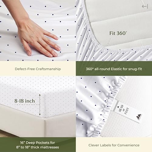 100% Egyptian Cotton Full Size Sheets Set (Full / 19 - Polka Dot Navy)