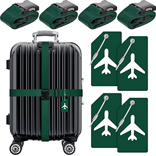 8 Pcs Luggage Straps Suitcase Tags Set for TSA Approved (Dark Green / Airplane)