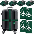 8 Pcs Luggage Straps Suitcase Tags Set for TSA Approved (Dark Green / Airplane)