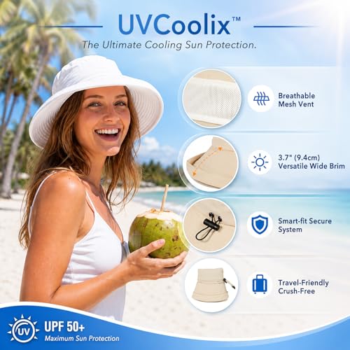UVCoolix UPF 50+ Wide Brim Ponytail Sun Hat (Large-X-Large / Navy)