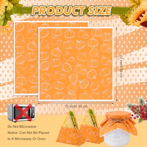 100 Pcs Fall Pumpkin Wax Paper Sheet for Food Wrapping (Orange / Pumpkin)