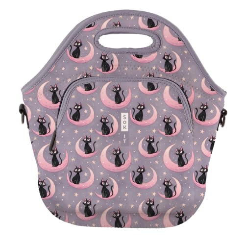 LunchTote Zippered Bag Insulated Neoprene Caddy (Crescent Kitty / X-Large 6.5 Quart Lunch Tote)