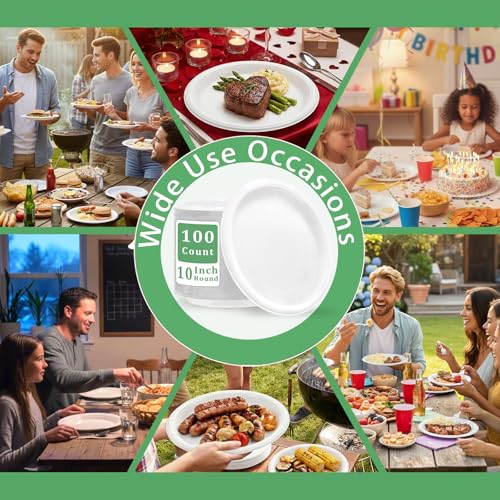 100 pcs 10 Inch White Plastic Plates (White / 100 Pcs)