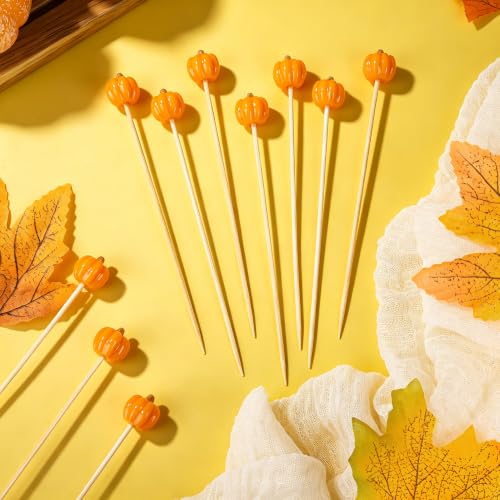 100 Pieces Fall Pumpkin Cocktail Picks 4.7 Inch Fall Picks (Fall Pumpkin)