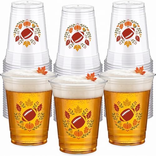50 Pcs Fall Football Plastic Cups 12 oz for Party (Fall Football)