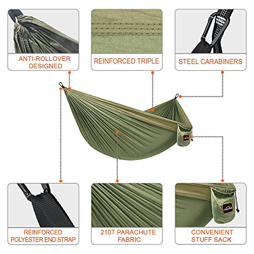 Camping Hammock (Army Green&khaki / Single 110''L x 55''W)