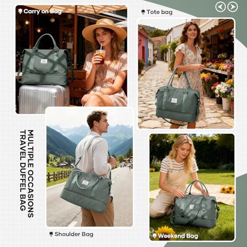 Travel Duffle Bag Expandable Overnight Foldable Carry On Bags for Women (A57-Green / XX-large)