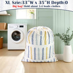 Thick Canvas Laundry Bag with Handles & Drawstring (Fishbone,1pc XL / XL 33"W x 35"H┃1 Pack)
