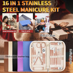 Manicure Set 16Pcs Professional Stainless Steel Pedicure Kit Mens Grooming Kit Fingernail & Toenail Clippers Set Manicure Kit with Luxurious Travel Bag (16Pcs-Pink)