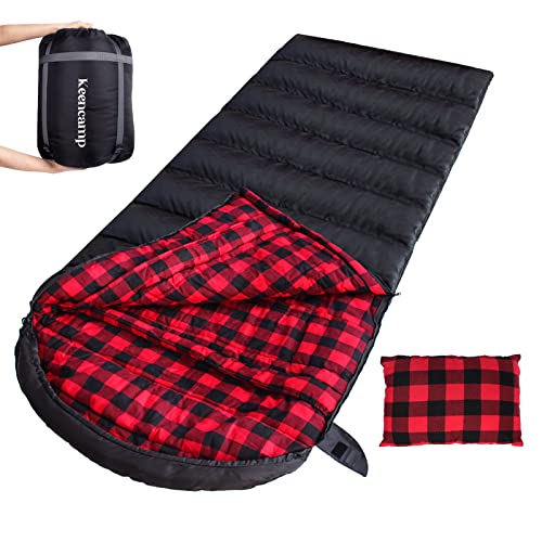 0 Degree Sleeping Bag Cotton Flannel Winter Cold Weather for Adults XXL Sleeping Bag 4 Season Big and Tall with Pillow Compression Sack (Black_R)
