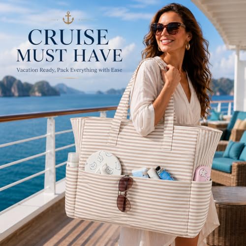 Large Beach Bag for Women (Khaki White)