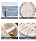 Plush Velvet Travel Jewelry Box (R-Ocean Blue / Small Round)