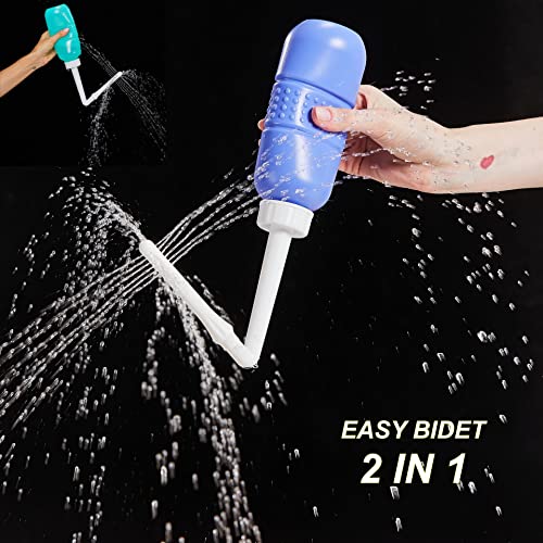 2PCS Pack 2in1 Vaginal Douche Perineal Irrigation 650ML Portable Bidets + Pocket Bidet Pipe (Blue)