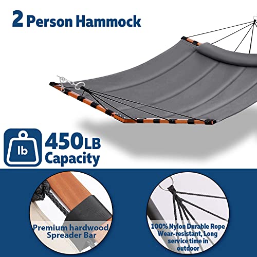 12FT 2 Person Hammock with V Shaped Spreader Bar (Grey)