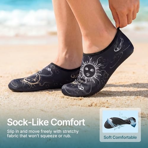 Water Shoes Women Men Barefoot Aqua Socks Quick (11.5-12.5 Women/10.5-11.5 Men / Sun Moon Black)