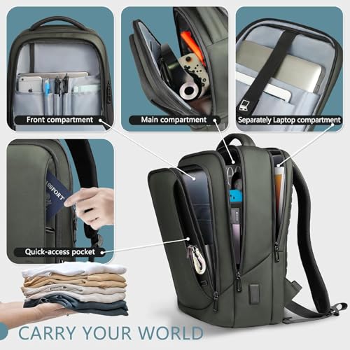 Laptop Backpack for Men for 17.3 Inch Computer Bag with USB A&C Charger (Green / 17.3 inch)
