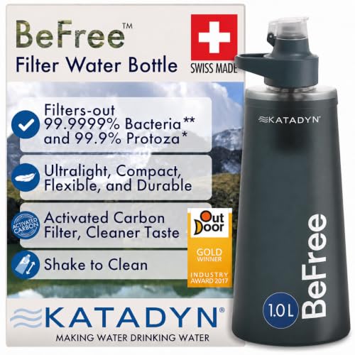 BeFree AC 2 Stage Filter Collapsible Travel Water Bottle 1L (New Model - Slate Blue)