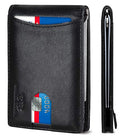 RFID Blocking Slim Bifold Genuine Leather Minimalist Front Pocket Wallets for Men with Money Clip Thin Mens (Jet Black 1.0)