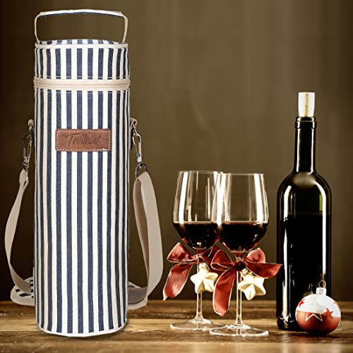 Single Wine Bottle Cooler Bag Carrier (Blue Stripe)