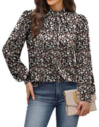 Blouses for Women Dressy Casual Long Sleeve Shirts for Women Business Casual Tops Mock Neck Womens Fall Fashion 2026 Work Clothes Teacher Outfits Clothing Boho Tops Floral Print S (01 - Floral Print / Small)