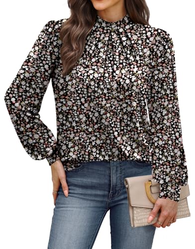 Blouses for Women Dressy Casual Long Sleeve Shirts for Women Business Casual Tops Mock Neck Womens Fall Fashion 2026 Work Clothes Early Spring Outfits for Teachers Clothing Floral Print L (01 - Floral Print / Large)