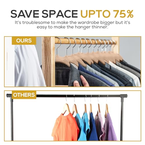 50 Pack New Premium Quality Velvet Hangers Ultra Thin Non Slip Adult Felt Space Saving Hangers for Closet Heavy Duty Coat Pants Dress Hangers 360° Swivel Hook Hold Upto 10 lbs Warm Taupe (Warm Taupe / 50 Pack)