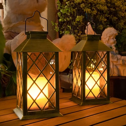 14" Solar Lanterns Outdoor Waterproof Garden Lanterns Flameless Candle Mission Lights for Table