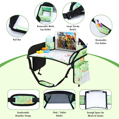Kids Travel Tray for Toddler Car Seat (2Pink/Green-3PCS)