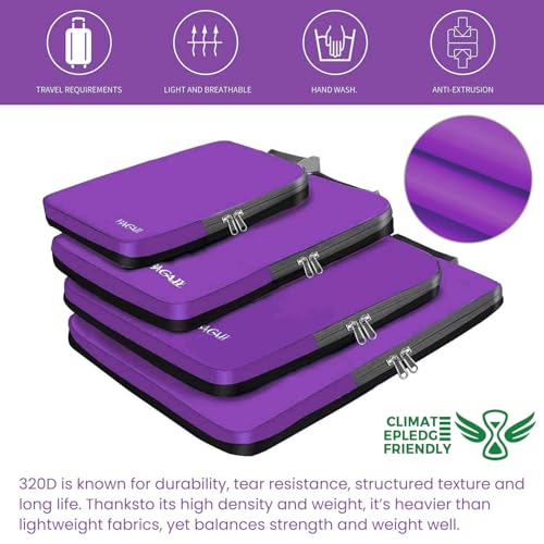 4 Set/6 Set/8 Set Compression Packing Cubes Travel Accessories Expandable Packing Organizers (Cloth Pattern, 4-Purple) (4-Purple / Cloth Pattern)