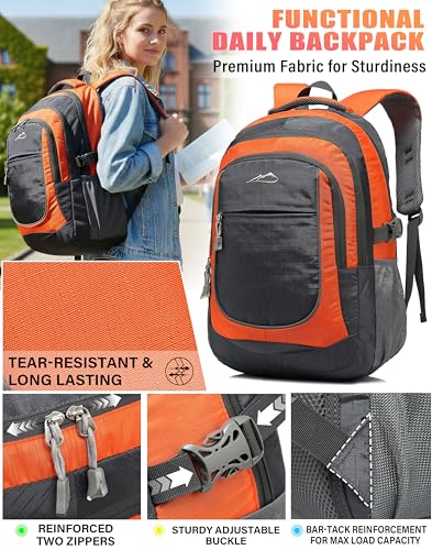 Backpack Bookbag for College Sturdy Travel Business Hiking Fit Laptop Up to 15.6 Inch Multi Compartment Gifts for Men Women Night Light Reflective (15.6 Inch / Orange)