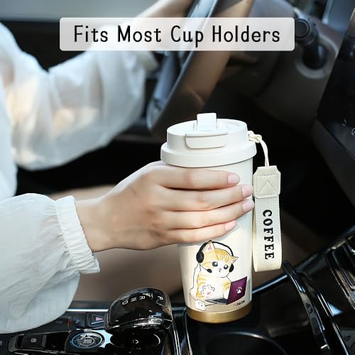Coffee Travel Mug with Flip Lid (MusicCat_TravelMug_16oz)