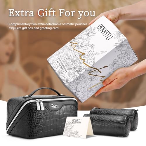 Travel Makeup Bag Cosmetic Bags for Women (E-1-Black)