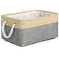 Decorative Basket Rectangular Fabric Storage Bin Organizer Basket with Handles for Clothes Storage (Gold&Grey / Medium -13.8Lx9.8Wx6.7H)