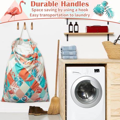 Canvas Laundry Bag with Handles & Drawstring 30"Wx35"H (Pink Flamingo L+ / L+ 30"Wx 35"H┃1 Pack)