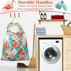 Canvas Laundry Bag with Handles & Drawstring 30"Wx35"H (Pink Flamingo L+ / L+ 30"Wx 35"H┃1 Pack)