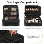 Makeup Case Large Makeup Bag Professional Train Case 14 inches Travel Cosmetic Organizer Brush Holder Waterproof Makeup Artist Storage Box (Medium / Black 2-Layer)