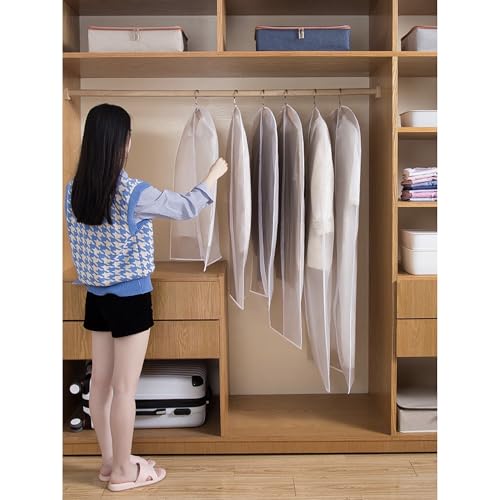 Garment Bags Clothes Storage Bag (24'' x 54''/12 Pack+Gifts / White-Translucent)