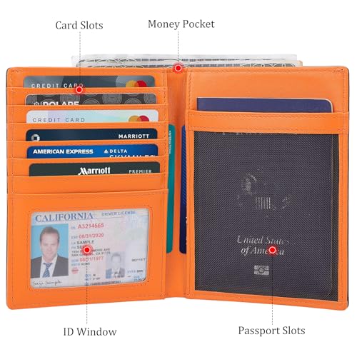 Polare Leather AirTag Passport Holder RFID Blocking Travel Bifold Wallet (Black/Brown with AirTag Slot)
