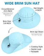 UPF 50+ Wide Brim Sun Hat with Neck Flap (1pack-blue)