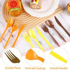 360 Pcs Fall Thanksgiving Plastic Cutlery Set (Orange, Yellow, Brown)