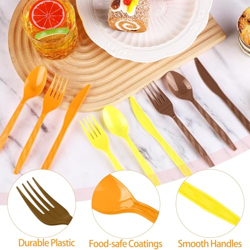 360 Pcs Fall Thanksgiving Plastic Cutlery Set (Orange, Yellow, Brown)