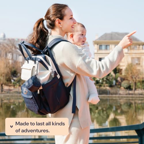 Leather Diaper Bag Backpack (Vegan Leather, Blueberry Cream)