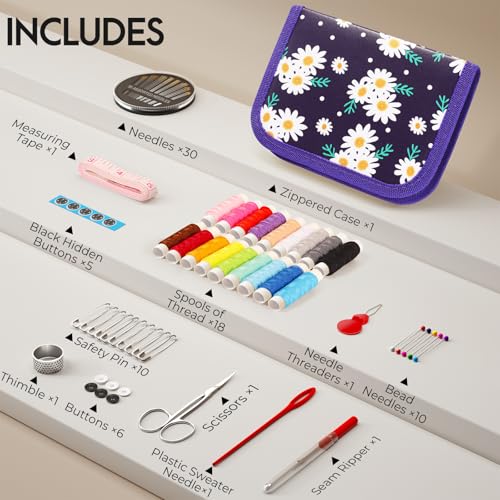Sewing Kit Gifts for Kids Mom Grandma Adults Beginner Traveler (Purple / M)