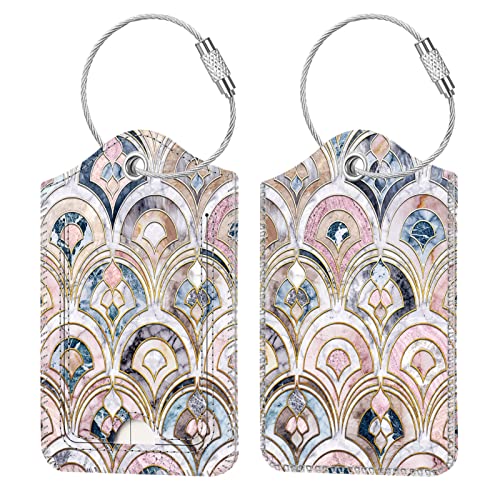 Luggage Tags Privacy Cover ID Label for Travel Bag Suitcase (Marble Tiles)